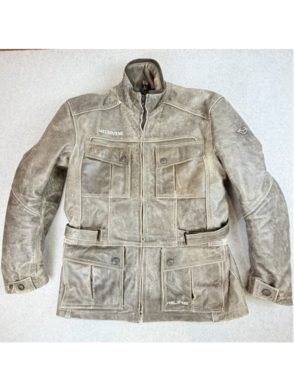 Miline Distressed Leather Motorcycle Jacket Size L Brown Padded Removable Liner